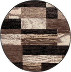 Superior Indoor Area Rug, Jute Backing, Plush Modern Rugs for Entryway, Kitchen Floors, Office Floor Cover, Color Block Rugs, Rockwood Collection, 8' Round, Chocolate