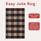 Tangsoo Checkered Easy Jute Rug,3x5 Washable Area Rug for Bedroom,Non-Slip Black Brown Indoor Outdoor Rug Modern Farmhouse Low Pile Carpet for Bedroom Patio Backyard Entryway