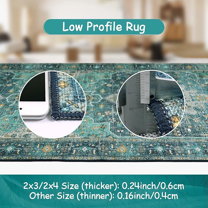 Moynesa Ultra-Thin Washable Vintage Runner Rug - 2'6"x8 Boho Hallway Kitchen Runner Oriental Medallion Bedside Mat Non-Slip Non-Shedding Indoor Throw Carpet for Laundry Entrance, Teal/Mutil