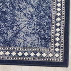 Antep Rugs Alfombras Modern Bordered 2x7 Non-Skid (Non-Slip) Low Profile Pile Rubber Backing Indoor Area Runner Rugs (Navy Blue, 2' x 7')
