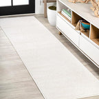 Eyely UES100T-212 Supersoft Haze Solid Low-Pile Indoor Runner Rug, Coastal, Bohemian, Minimalist, Classic, Casual for Bedroom,Kitchen,Living Room,Non Shedding,Easy-Washing, Cream, 2 X 12
