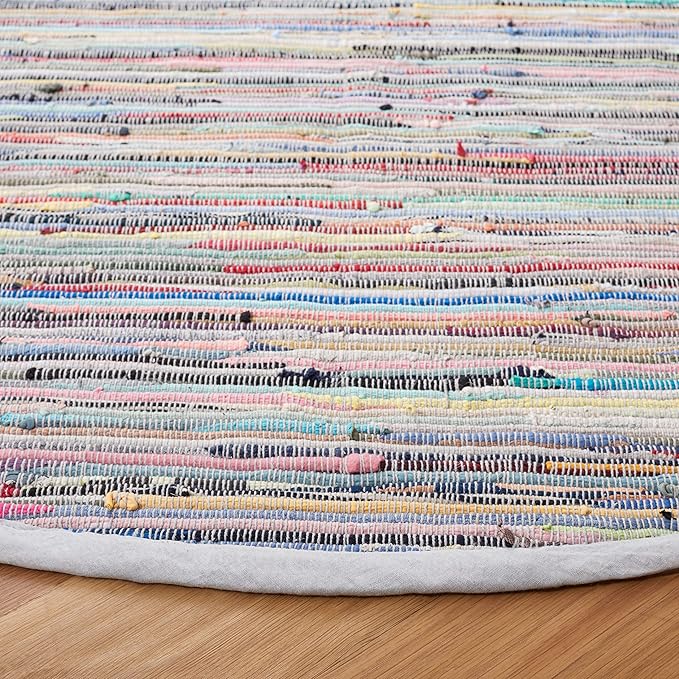 SAFAVIEH Rag Rug Collection 4' Round Grey/Multi RAR121M Handmade Boho Stripe Cotton Area Rug
