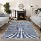 Bloom Rugs Washable Non-Slip 10x14 Rug - Blue Striped Area Rug for Living Room, Bedroom, Dining Room, and Kitchen - Exact Size: 10' x 14'