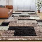 Large Area Rugs,Modern Geometric Patchwork Floor Decor for Bedroom Aesthetic Carpet, Rockwood Collection, Indoor Rugs for Living Room Dining Room Nursery Office Machine Washable Rug, 5x8 Ft Chocolate
