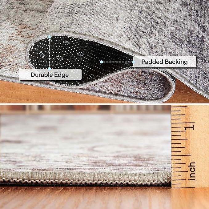 ReaLife Rugs Machine Washable Area Rug Runner - Living Room Bedroom Bathroom Kitchen Entryway Office - Padded Low Pile Stain Resistant Premium - Modern Abstract Contemporary - Quinn - Beige 2'6" x 8'