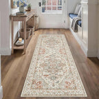 Enkor Runner Rugs for Hallway, 2x6 Washable Soft Boho Non Slip Floor Rugs for Kitchen, Modern Mat for Living Room Bedroom Entryway Beige & Orange
