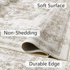Runner Rug 2x5 Beige Hallway Washable Carpet Non Slip Vintage Medallion Carpet Low Pile Soft Distressed Retro Indoor Long Rug for Entryway Kitchen Bathroom Laundry Bedroom