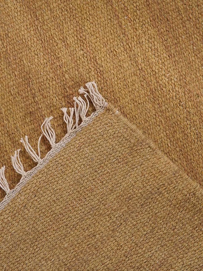 Rugsotic Carpets Hand Woven Flat Weave Kilim Wool 3'x5' Area Rug Solid Gold D00111