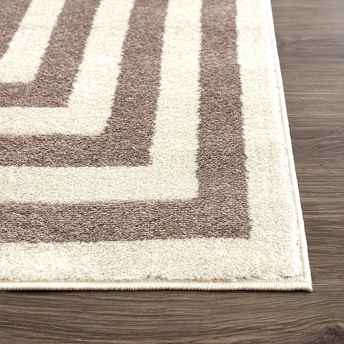 Abani Contemporary Beige & Ivory 4' x 6' Area Rug, Contrasting Geometric Modern Stripe Symmetrical Living Room Carpet Rugs