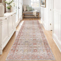Kuden 2'6"x12 Runner Rug, Machine Washable Area Rug with Non-Slip Backing, Vintage Style, Soft, Easy Clean, Low Pile Rug for Hallway, Entryway, Kitchen, Bedroom