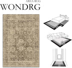 4x5 Washable Area Rug for Entryway Office Brown Vintage Non-Slip Low Pile Distressed Rustic Carpet Lightweight Vacuumable Soft Throw Rug for Living Room Indoor Dining Room