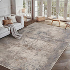 GENIMO Washable 8x10 Area Rugs for Living Room, Non Slip Modern Abstract Rug, Machine Washable Stain Resistant Low Pile Soft Carpet for Bedroom, Dining, Office,Grey Beige