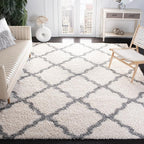 SAFAVIEH Dallas Shag Collection X-Large Area Rug - 11' x 15', Ivory & Grey, Trellis Design, Non-Shedding & Easy Care, 1.5-inch Thick Ideal for High Traffic Areas in Living Room, Bedroom (SGD257F)
