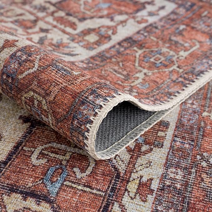 Bloom Rugs Washable 4' x 6' Rug - Red/Orange/Beige Traditional Area Rug for Living Room, Bedroom, Dining Room, and Kitchen - Exact Size: 4' x 6'