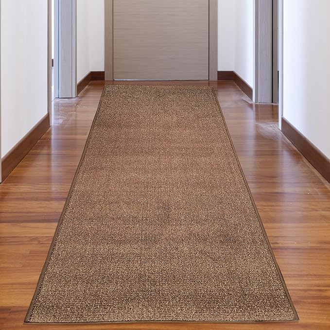 Custom Made Runner Rug Low Pile with Rubber Backing for Kitchen Foyer Hallway Entry Choose Your Length Size 31 Inch Wide Solid and Plain Brown Color (6 feet x 31 Inch)