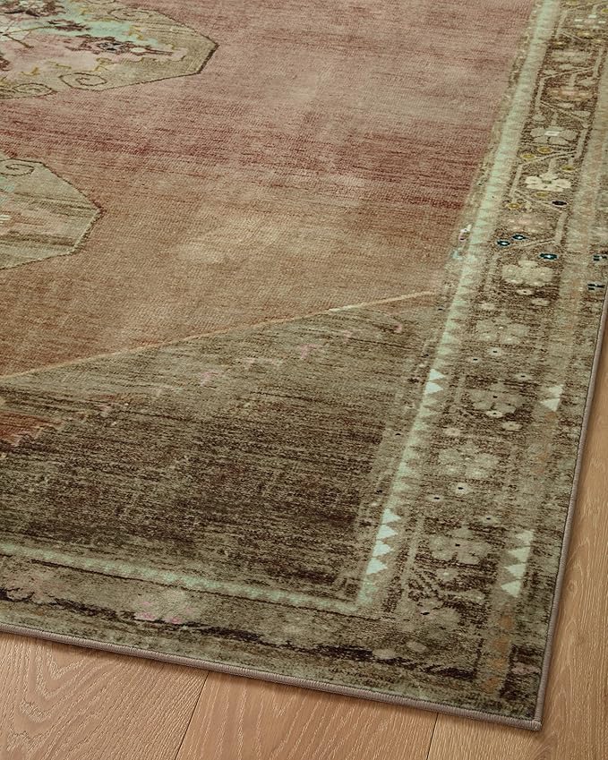 Loloi Magnolia Home by Joanna Gaines Sinclair Collection SIN-06 Clay/Tobacco 2'-0" x 5'-0", .25" Pile Height, Machine Washable, Accent Rug