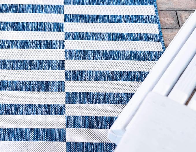 Unique Loom Outdoor Striped Collection Area Rug - Striped (4' 1" x 6' 1" Rectangle, Blue/Ivory)