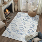 jinchan 3x5 Area Rugs for Entryway - Machine Washable Modern Rug Kitchen Soft Faux Wool Stain Resistant Non-Slip Ultra-Thin Low-Pile Geometric Carpet for Entrance Bedroom Living Room (3x5ft,Blue)