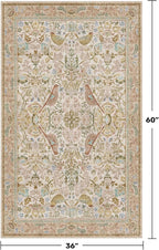 Large Entryway Rugs Indoor - Beige 3x5 Washable Rugs for Kitchen Bedroom Beside Bed Door Mat Indoor Entrance with Light Beige Woodland Flowers, Non Slip Stain Resistant Low Pile