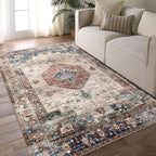 vivorug 4x6 Rug, Small Area Rug for Living Room, Bedroom, Kitchen, Machine Washable Non-Slip Throw Rug, Vintage Carpet for Entryway Nursery Coffee Table - Durable (Brown)