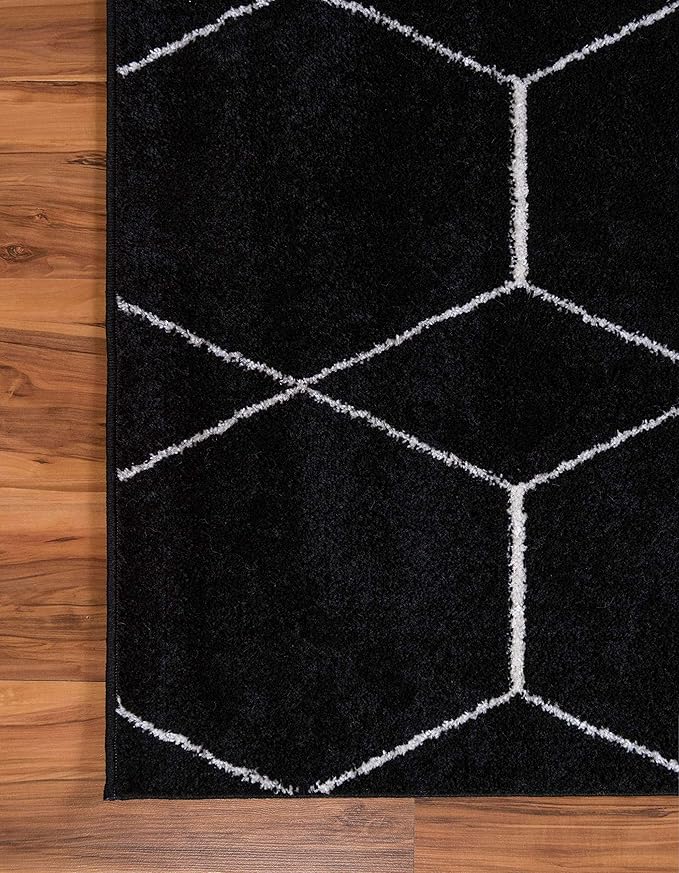 Unique Loom Trellis Frieze Collection Area Rug - Geometric (7' 1" x 10', Black/ Ivory)