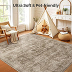 WITSHOCK 9x12 Area Rugs for Living Room: Machine Washable Non Slip Modern Abstract Carpet - Low Pile Print Rug for Bedroom Dining Room - Stain Resistant for Household - Pet Owners (Earthy Brown)