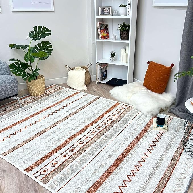 Alfa Rich 3x5 Beige Terracotta Washable Area Rugs for Living Room Bedroom Kitchen Cotton Runner