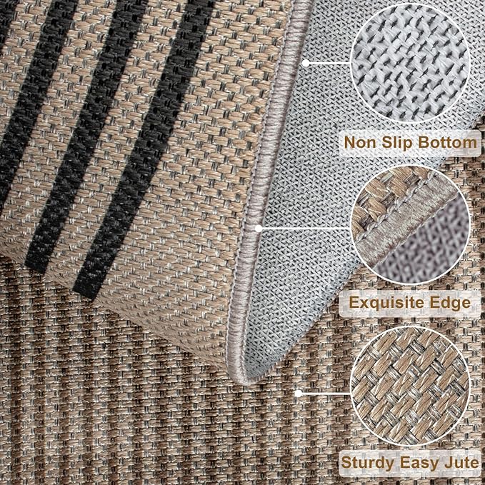 Easy Jute Rainbow Entryway Rug, 2x3 Washable Non-Slip Indoor Outdoor Doormat, Neutral Boho Farmhouse Small Kitchen Rug Modern Abstract Throw Rugs for Entrance Bedroom Bathroom