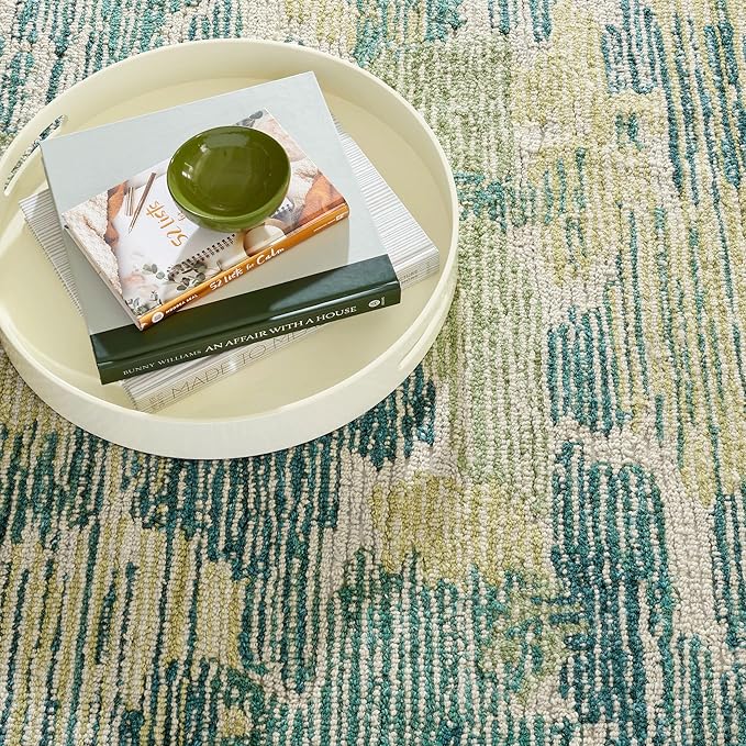 Dash and Albert x Kit Kemp Ladycross Wool Area Rug - 3' x 5' Green Graphic Hand Hooked Accent Rug - Durable, High Traffic Areas Living Room, Hallway, Stairs
