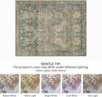 Bavni Washable Rug 5x7 Area Rug for Living Room Bedroom Dining, Washable Vintage Print Carpet, Ultra-Thin Low Pile Lightweight Rug with Non Slip Backing, Multi Green