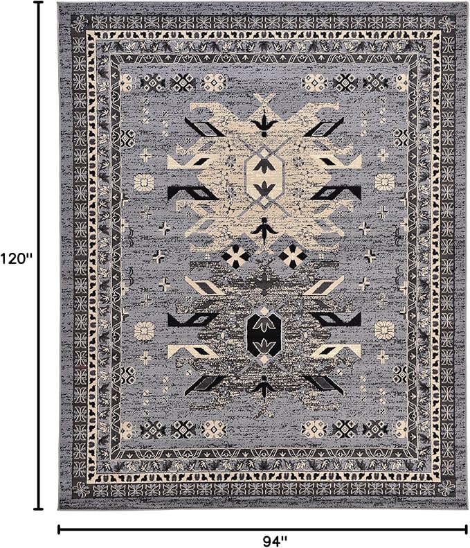 Unique Loom Taftan Collection Border Geometric Tribal Inspired Design Area Rug (8' 0 x 10' 0 Rectangular, Gray/ Black)
