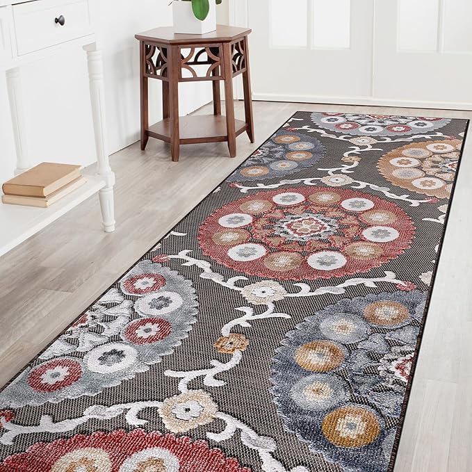 CAMILSON Runner Outdoor Rugs Oriental Retro Traditional Floral Medallion Area Rug 2x10 Non-Shedding Stain Resistant Indoor Carpet for Bathroom Hallway Kitchen Office (2 x 10 / Brown)