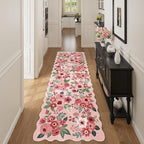 DUKINO 2x10 Runner Rug for Hallway, Washable Kitchen Rug with Non Slip Backing & Non-Shediing, Soft Low Pile Floral Design Runner for Bedroom, Kithchen, Living Room, Laundry, Bathroom, Pink