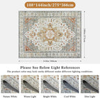 Moynesa Living Room Area Rug 9x12, Ultra-Thin Washable Large Rugs for Bedroom Under Dining Room Table, Vintage Oriental Medallion Printed Low Pile Carpet for Office Playroom Dorm, Beige/Gold