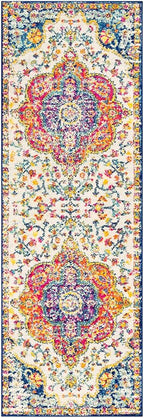 Livabliss Area Rugs - 3x10 Romaine Vintage Boho Fuchsia Mustard Blue Runner Area Rug for Living Room Bedroom - Floral Medallion Stain Resistant Carpet for Kitchen, Nursery, Office (2'7" x 10', Runner)