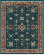 RUGGABLE Washable Vintage Area Rug – Verena Teal Blue 8x10, Stain-Resistant, Non-Slip – Large Machine Washable Rugs for Living Room, Bedroom, Hallway, Entryway & Office–with Standard Pad