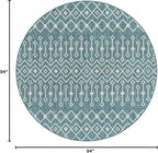 Unique Loom Outdoor Trellis Collection Area Rug - Tribal Trellis (7' 10" Round, Teal/ Ivory)