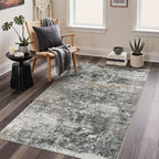 GENIMO 3x5 Rug for Entryway Washable Area Rug, Modern Abstract Small Rugs for Entrance Living Room, Bedroom Beside Rugs, Non-Slip Low Pile Lightweight Soft Carpet, Black Grey