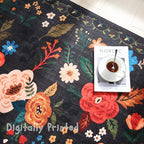 Rugcomf Area Rug 4x6 Rug Washable Boho Rugs Non Slip Low Pile Floral Small Carpet for Bedroom, Bedside, Kids Room, Office, Dining Room(Black)