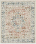 RUGGABLE Washable Vintage Area Rug – Sarrah Coral 8x10, Stain-Resistant, Non-Slip – Large Machine Washable Rugs for Living Room, Bedroom, Hallway, Entryway & Office–with Cushioned Pad