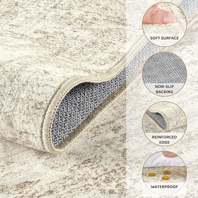 6x9 Area Rug Living Room Rugs - Washable Neutral Modern Abstract Soft Thin Rug Indoor Floor No Slip Rug Carpet for Bedroom Under Dining Table Home Office Decor - Beige/Brown