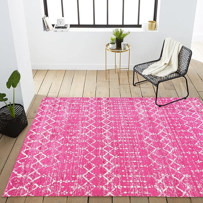 JONATHAN Y Boho Vintage Diamond Fuchsia/Ivory Indoor Area Rug 8X10 ft, Moroccan Hype for Living Room, Bedroom, Kitchen, Office, Easy-Cleaning, High Traffic, Pet-Friendly, Non-Shedding (MOH101G-8)