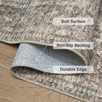 FMFUNCTEX 6x9 Washable Area Rug Vintage Neutral Distressed Large Taupe Non Slip Carpet for Living Room Bedroom Soft Low Pile Indoor Mat Retro Floral Throw Rug for Dining Room Kitchen Office Nursery