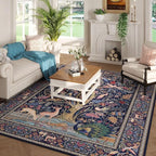 Rugcomf Area Rugs 5x7 Vibrant Tree of Life-Patterned Vintage Washable Area Rug Non Slip Low Pile Large Rugs for Living Room Bedroom Farmhouse Dining Room Kids Playroom, Blue