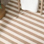 Home Conservatory Ladder Stripe Natural/Ivory Handwoven Wool 4 X 6 Feet, Ivory/Multicolored Stripe Pattern