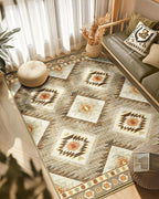 Area Rug 6x9 Rug Machine Washable Non-Slip Low Pile Print Pattern Western Rug for Living Room Bedroom Entryway Tribal Series -Cream/Camel