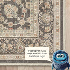 Well Woven Asha Rome Charcoal Brown 5'3" x 7'3" Area Rug - Oriental Floral Pattern, Easy Clean, Floor-Friendly Backing - for Living Room, Bedroom, and Dining Room