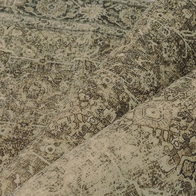 Vintage Area Rug 3x5 Light Brown Bedroom Indoor Kitchen Washable Living Room Carpet Tribal Distressed Retro Accent Throw Rug for Office Dining Room Bathroom Faux Wool