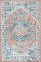 Bloom Rugs Washable Non-Slip 3' x 5' Rug - Coral/Blue Traditional Medallion Area Rug for Living Room, Bedroom, Dining Room, and Kitchen - Exact Size: 3' x 5'