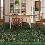 5×7 Dark Green Washable Floral Area Rug,Vintage Boho Soft Low-Pile Living Room Rugs, Stain Resistant Botanical Non-Slip Carpet for Bedroom,Dining Room, Kids Nursery,Home Decor